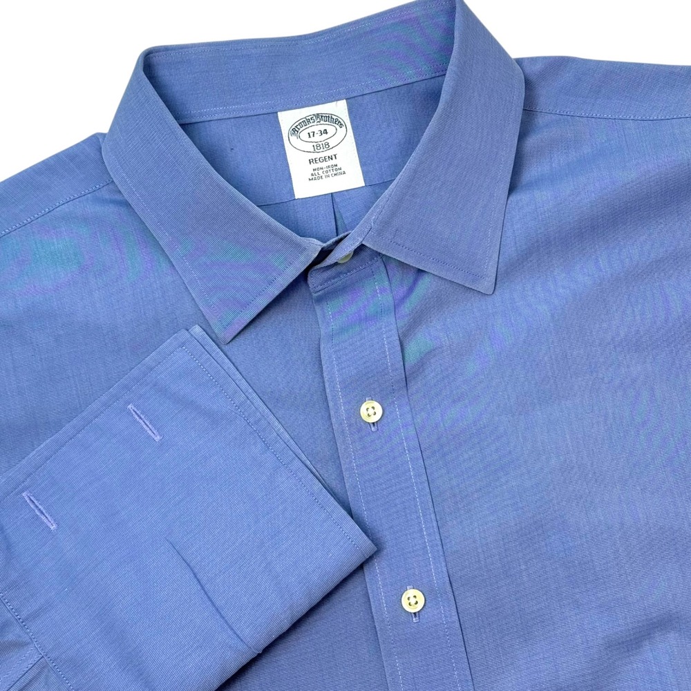 Brooks Brothers Regent Fit Non Iron Blue Dress Shirt Flip French Cuff Mens 17